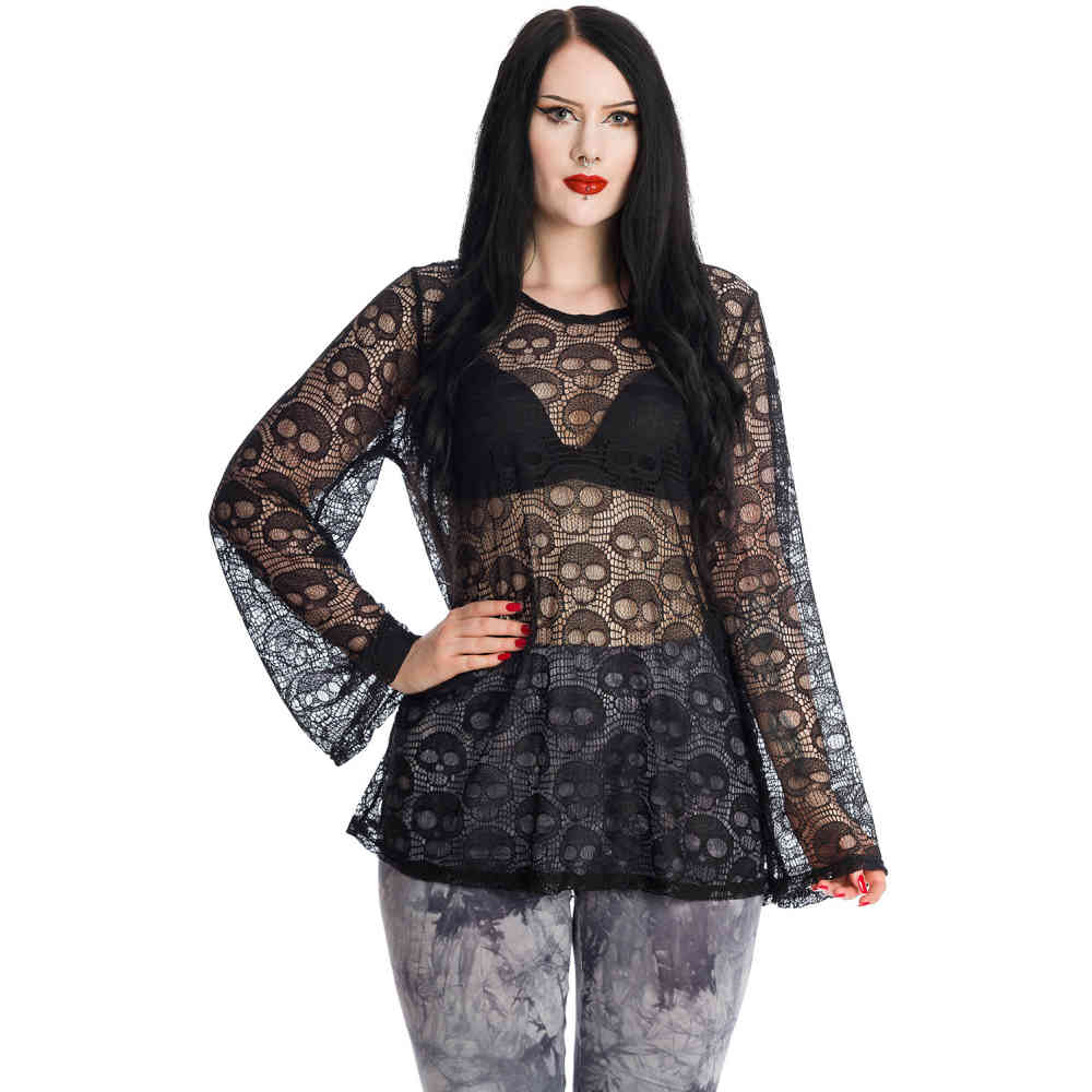 Banned - Lace Skull Long top - Black